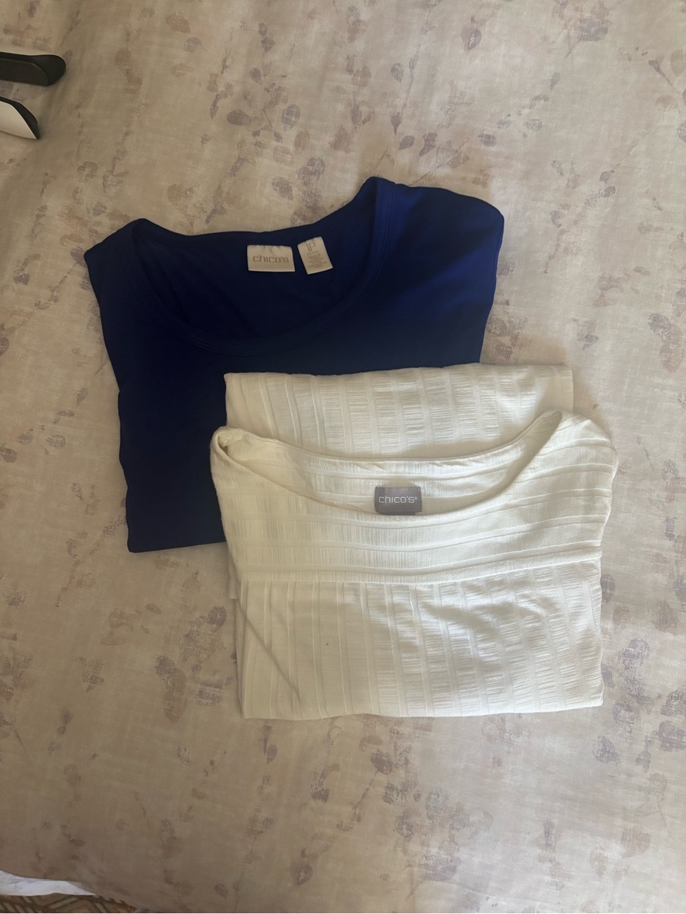 Chico's Bundle White Boat-Neck & Blue Scooped Neck